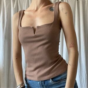 Reformation Tan Ribbed Sleeveless Tank Top